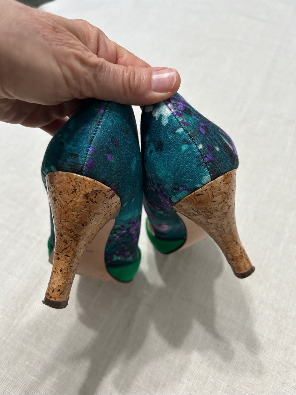 Plenty by Tracy Reese Hayden Floral Pump Emerald Green Suede Retro Cork Heel 38 - Picture 9 of 13